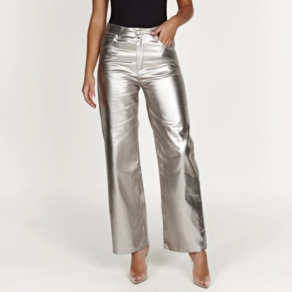 Meshki Minnie Metallic Straight Jean - Silver